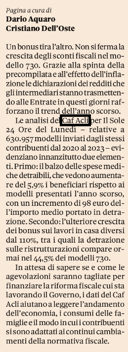 CAFACLI's tweet photo. Focus #CafAcli-@sole24ore su spese detraibili 730/23: in netta crescita oneri sanitari e ristrutturazioni; assenza totale del #Superbonus per cui si sono preferiti cessioni/sconti; calo dei mutui, lieve crescita di spese scolastiche e sportive; @EnricoBagozzi @darioqq @c_delloste https://t.co/r3x3plAPZW
