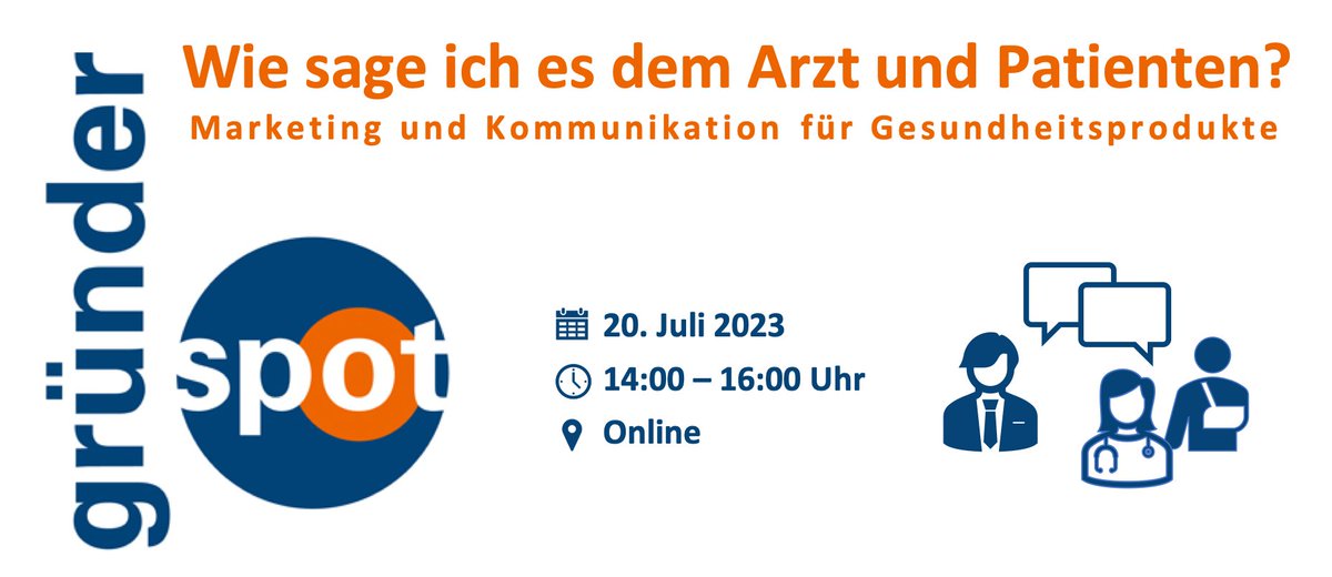 Unser nächster gründerspot dreht sich rund um das Thema: „Wie sage ich es dem Arzt👨‍⚕️ und Patienten? Marketing und Kommunikation für Gesundheitsprodukte❤️‍🩹" und findet online am 20. Juli 2023.
Melden Sie sich an!⬇️
bio-pro.de/veranstaltunge…