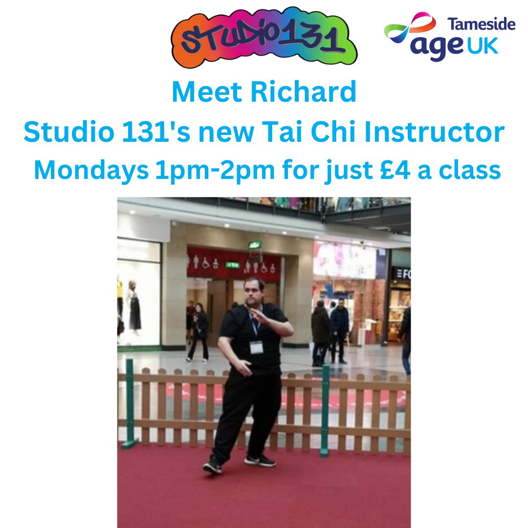 Meet Richard, Studio 131’s brand new Tai Chi Instructor
Richard began Tai Chi in 1992 in Chinatown in Manchester under the tutorage of Dr Paul Tien
Join him on Mondays 1-2pm here in the Studio 131 for just £4 a class.(membership required)

Book your place by calling 0161 308 5000