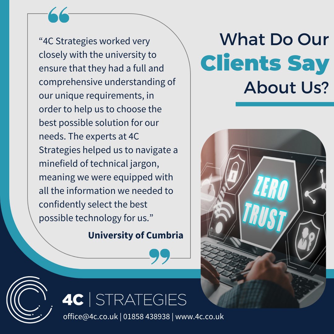 4cstrategies's tweet image. Read more on our Zero Trust Network Architecture Design work for The University of Cumbria via the full case study below...

4c.co.uk/case_studies/z… 

#ZeroTrust #NetworkDesign #EdTech