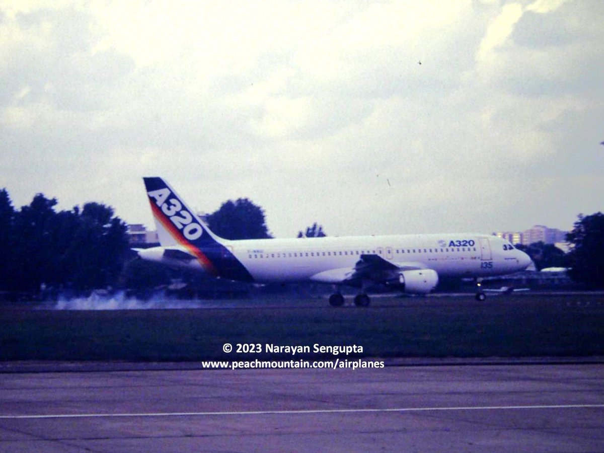 #ParisAirShow #ParisAirShow2023 #Boeing #Airbus - The Airbus A320 was first revealed February 14, 1987,  made its maiden flight February 22, 1987 and did her Paris Air Show debut that summer, pictured here. :)