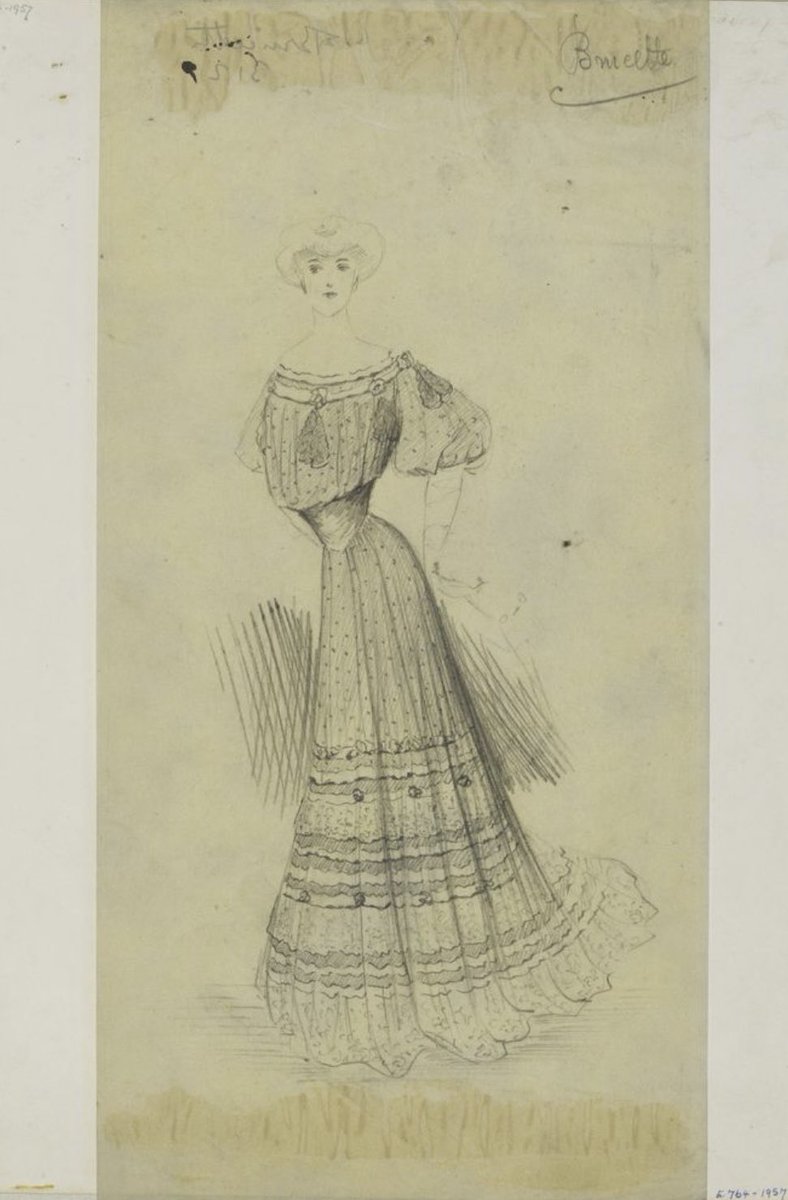 kateStrasdin's tweet photo. There are always more sartorial stories to discover. This morning I have been reading about the discovery that this 1903 #Paquin gown @FIDMMuseum is probably the Bricette model from the @V_and_A collection of fashion illustrations, a great connection made by @milcott https://t.co/Ki5HvksUA1