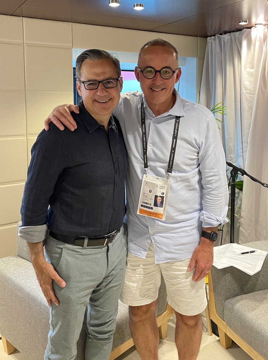 First ⁦@TheCMOPodcast⁩ recording of ⁦@Cannes_Lions⁩ week ⁦@drewpanayiotou⁩ ⁦@pfizer⁩ & it’s an epic one #CannesLions70 #TheCMOPodcast