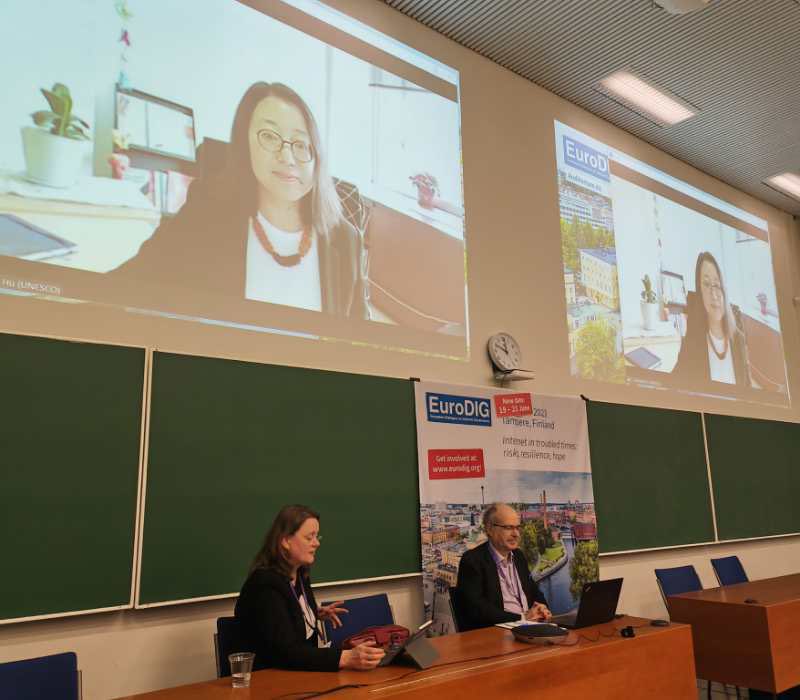 HuXianhong's tweet photo. Hello #eurodig 2023! In the troubled times, #UNESCO #IFAP advocates good evidence for good digital policies and actions to mitigate risks/build resilience. Monitoring digital environment requires «  whole society » perspective / multistakeholder approach including via #ROAM-X. https://t.co/vazbF8QpWT