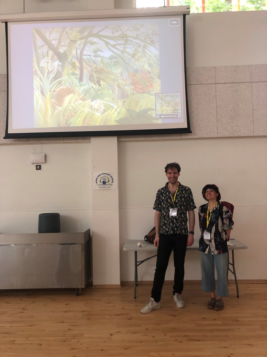 We are at #MorelandPrimarySchool in #Islington, working with #year4 &their brilliant musicteacher Mercedes.Our #youngartists @jackholton92 (baritone) & @ElizaTalman, #trumpeter of #SolisTrio, are creating music about 'Surprised!' by Rousseau for @nationalgallery #takeonepicture