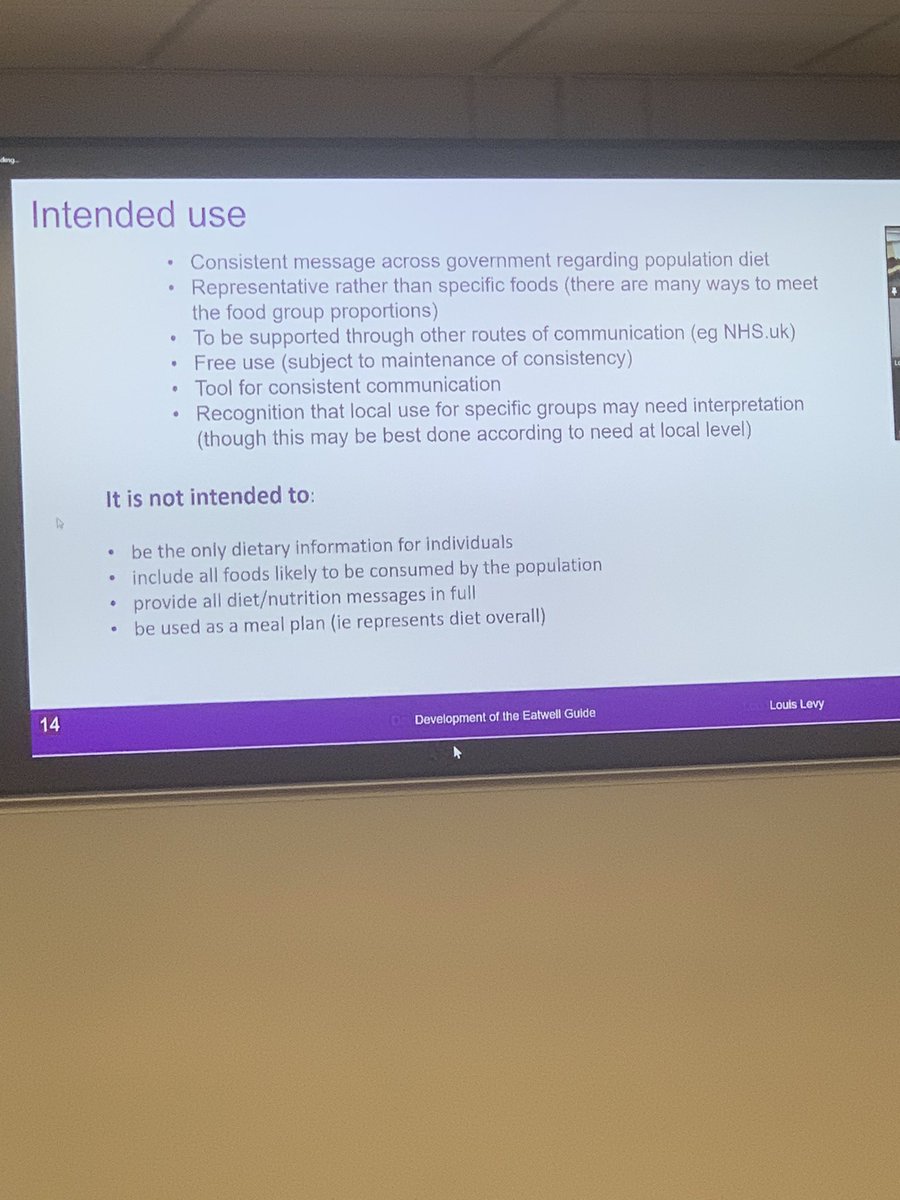 FareehaJay's tweet image. Eatwell Guide Forum : 
Excellent presentation by Louise Levy on the Development of the #EatwellGuide 
It is a population tool  not a diet sheet .
Cost of UK Diet NDNS : £6.02
Cost of diet from the Eatwell
guide : £5.99 
#eatwell23