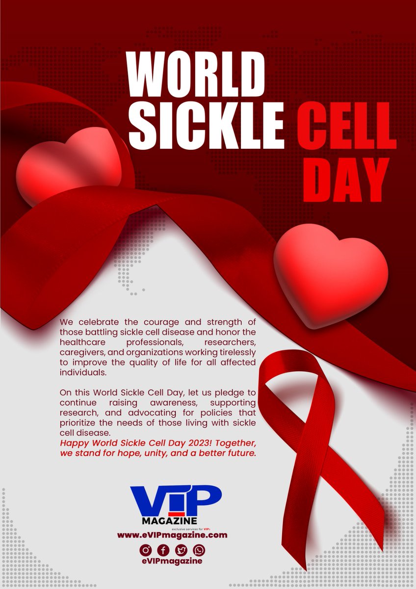 On this World Sickle Cell Day, let us pledge to continue raising awareness, supporting research, &amp; advocating for policies that prioritize the needs of those living with sickle cell disease 

Happy World Sickle Cell Day 2023! Together, we stand for hope, unity, &amp; a better future.