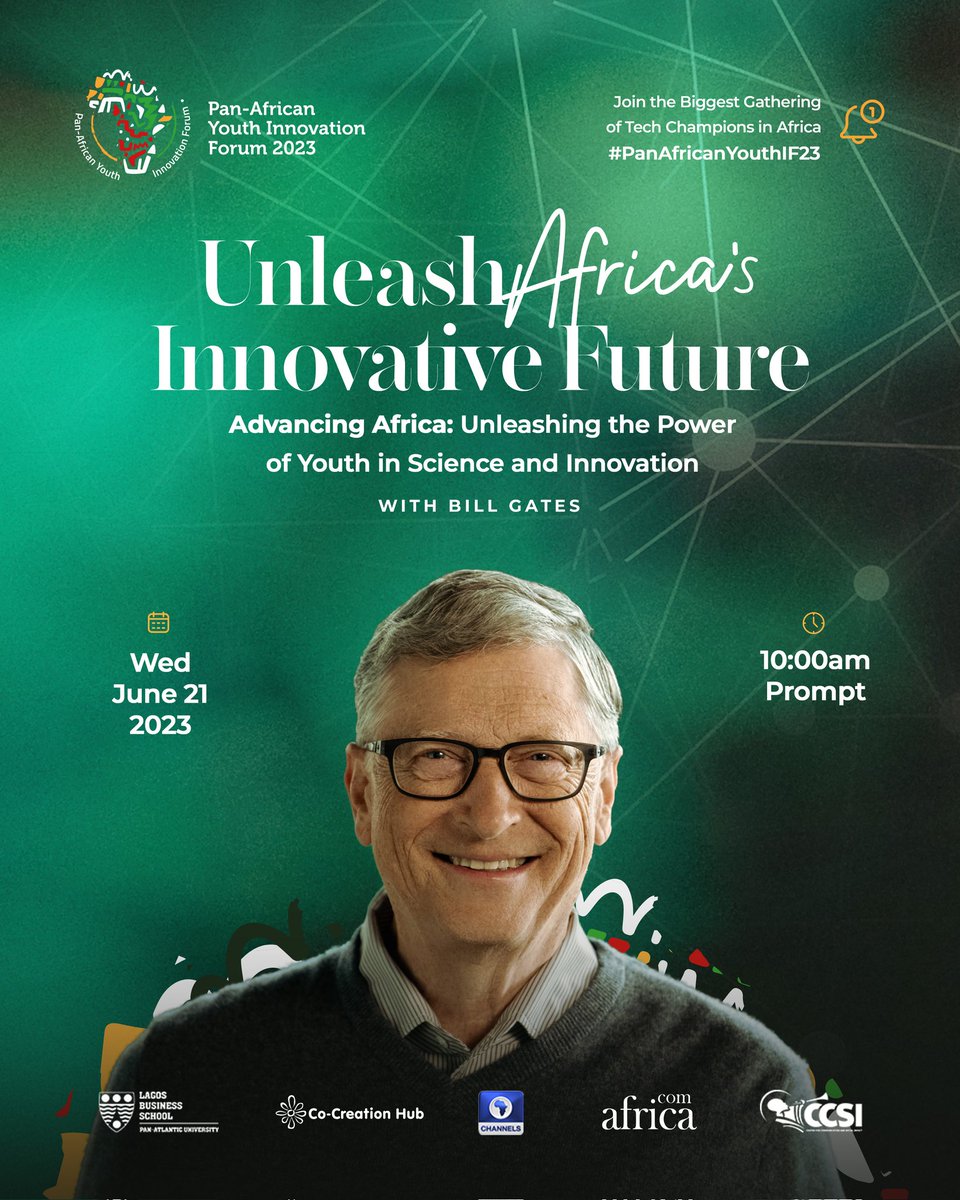 Are you a young innovator passionate about using science and technology to solve Africa’s challenges?
Join the Biggest Gathering of Tech Champions in Africa

Date: Wednesday, June 21, 2023
Time: 10:00 AM Prompt
Register now: events.africa.com

#PanAfricanYouthIF23 #LBS
