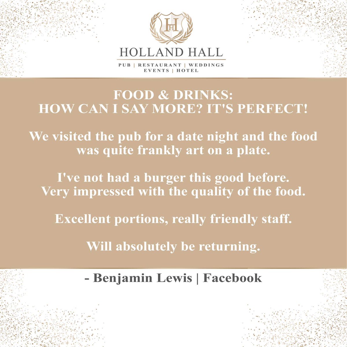 ✨ FOOD & DRINKS: HOW CAN I SAY MORE? IT'S PERFECT! ✨

Thank you for your amazing review Benjamin! ♥️🤍🫶🏼

#ThankYou #GreatReview #GreatFood #GreatService #GreatVenue #wearehollandhall