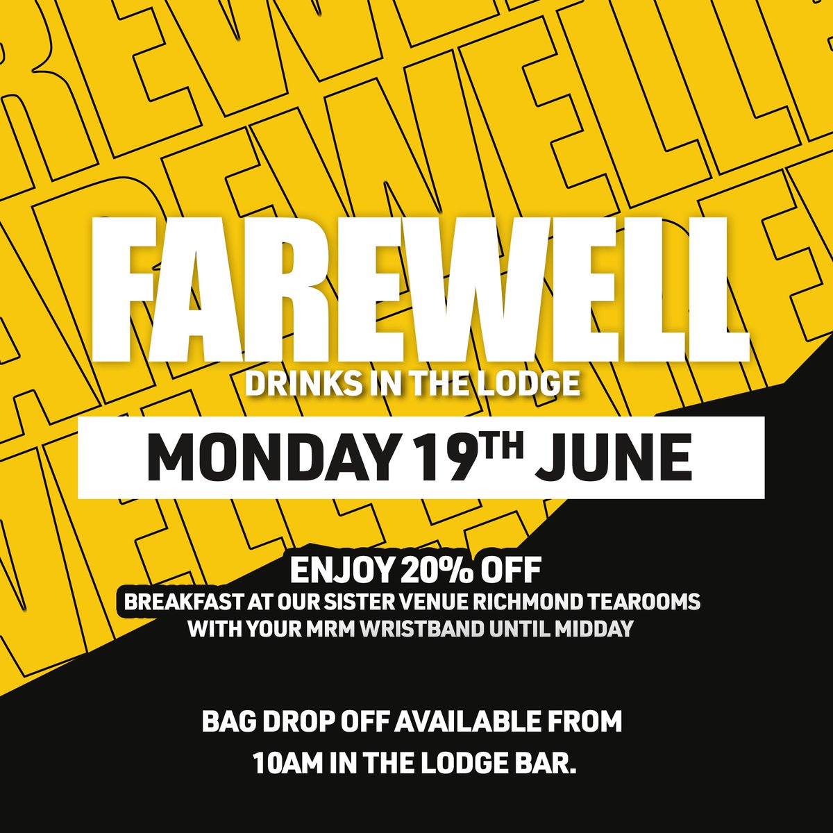 Let’s do one last day and night of rubber

Our sister venues @lodgebarMCR  @richmondtearoom are the places to be.

Drop your bags off at The Lodge and head over to Richmond Tearooms for 20% off food when you show your #mrm wristband

Eagle is open from 3pm with Happy Hour all day