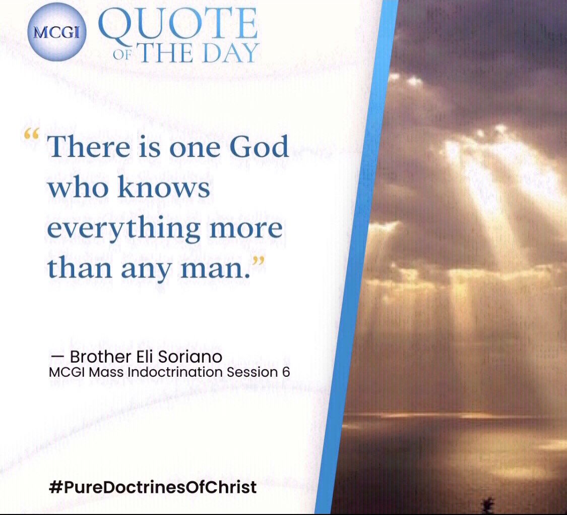 'There is one God who knows everything more than any man.'
-Bro. Eli Soriano

The Church Built by God
#PureDoctrinesOfChrist 
#GlobalPrayerForHumanity
