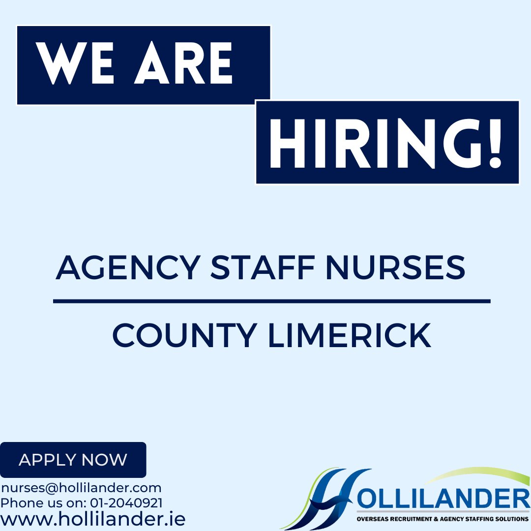 Hollilander Recruitment is urgently recruiting an NMBI Pin Holder for the role of agency staff nurse for a well-known employer in County Limerick.

For more information please contact nurses@hollilander.com

#hollilanderrecruitment #urgentemployment #limerickjobs