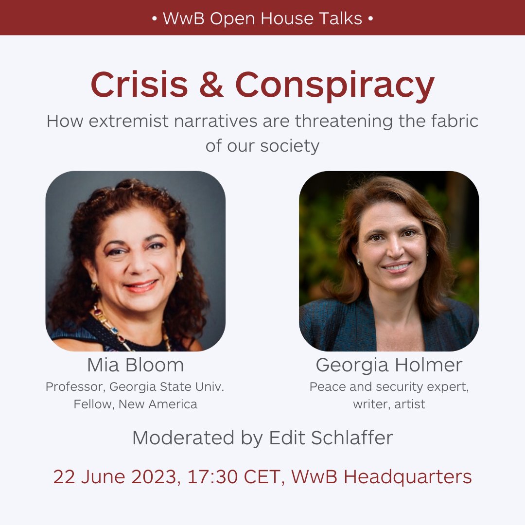 1/5 Join Women without Borders at our upcoming Open House Talk on Thursday, June 22 at 17:30 CET at the WwB Headquarters. Crisis & Conspiracy | How extremist narratives are threatening the fabric of our society Register here: forms.gle/sDqy1CT3aMV3UY…