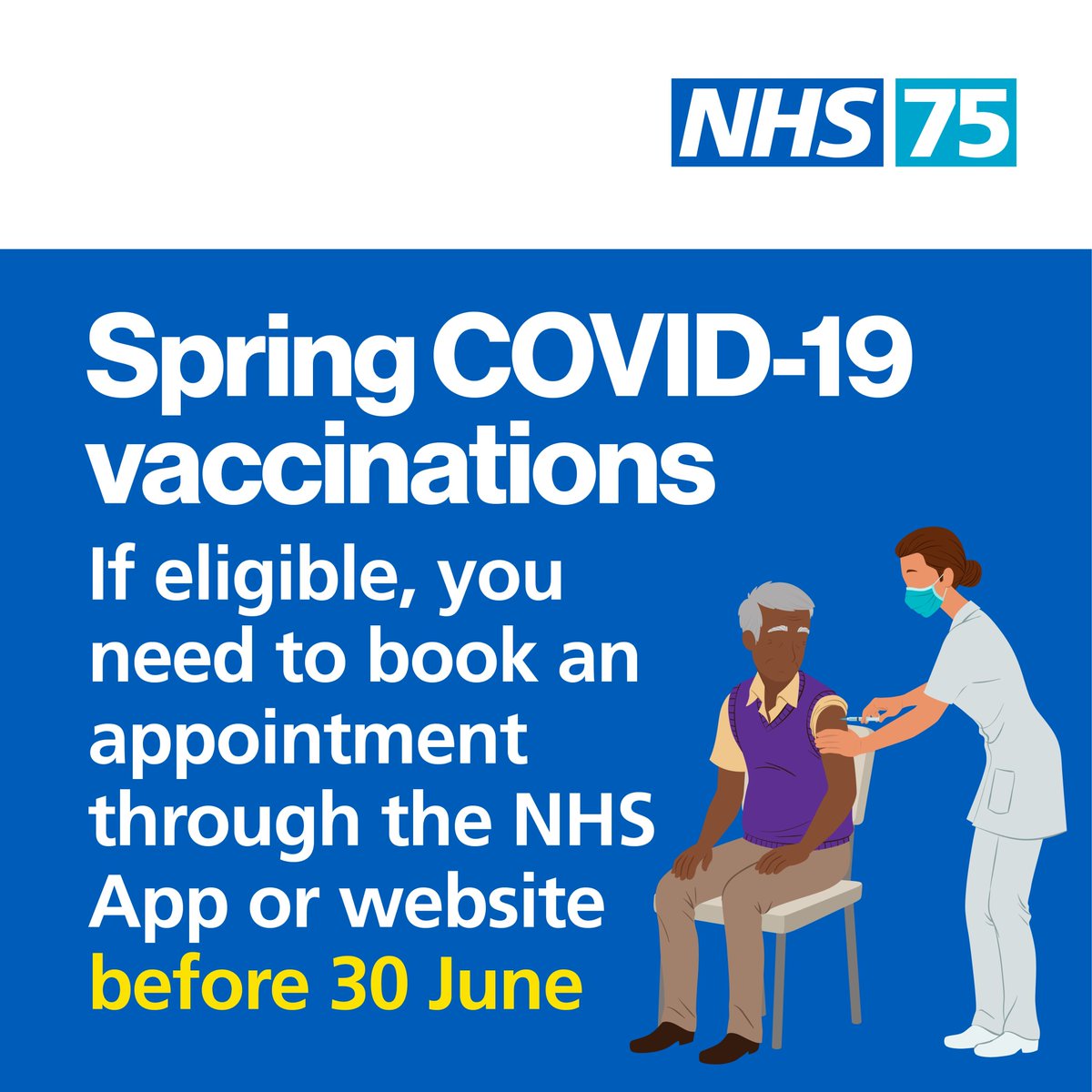 After 30 June, the COVID-19 vaccine will only be offered to those at higher risk of serious infection.
People aged five or above (on 31 August 2022) can still get their first or second COVID-19 vaccines until 30 June.
nhs.uk/CovidVaccinati…