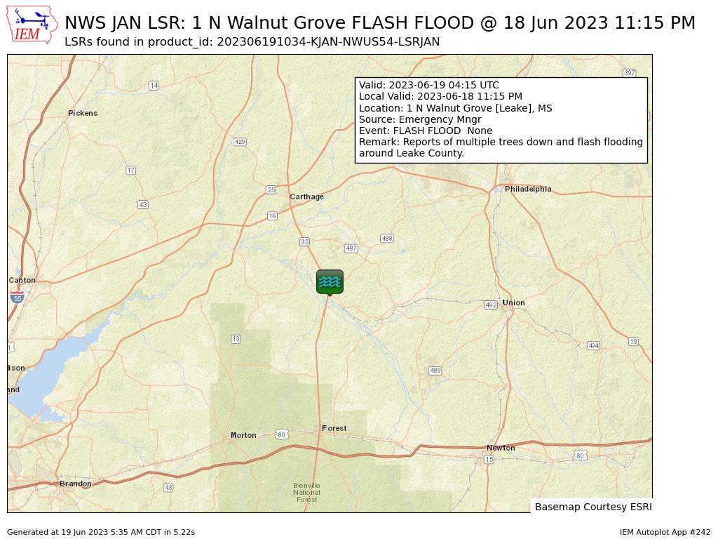 ArkLaMiss WX Bot on Twitter "At 1115 PM CDT, 1 N Walnut Grove [Leake