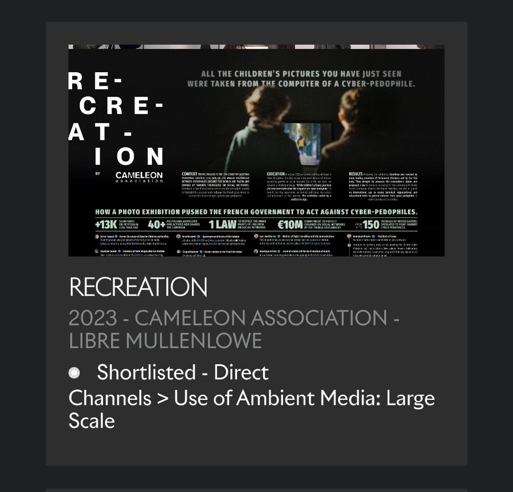 Pour la lutte contre la cyberpédocriminalité, pas de vacances d’été. Merci au jury de Cannes d’avoir donné un peu plus de visibilité à cette exposition 🙏 Pour la (re)découvrir, c'est par ici 👉 : youtube.com/watch?v=1byHTR… #CannesLions70 #CannesLions2023