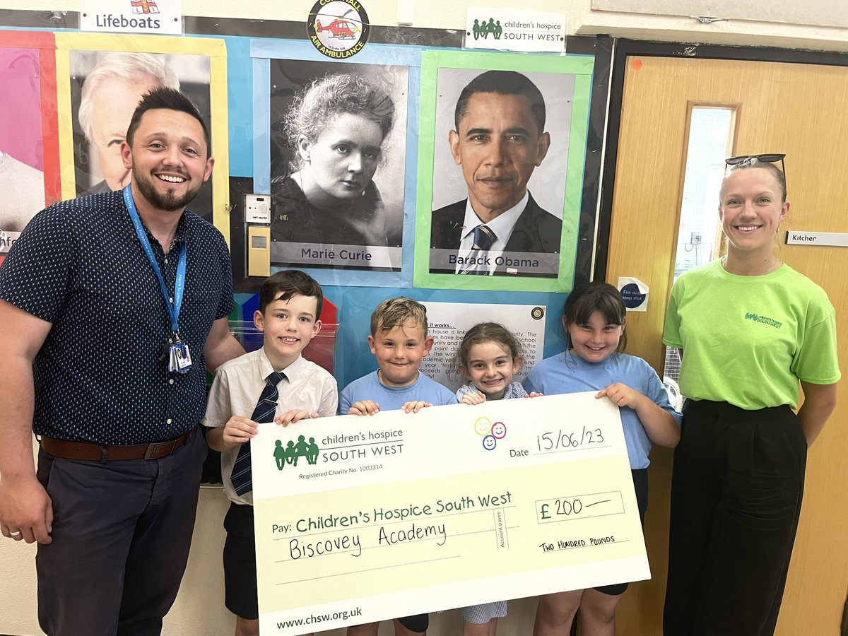 Today we welcomed our friends <a href="/CHSW/">Children's HospiceSW</a> to Biscovey to donate the money raised from our house point events. Here are some of our children from the winning house handing over a huge cheque! <a href="/AspireAcademies/">Aspire Academy Trust</a>