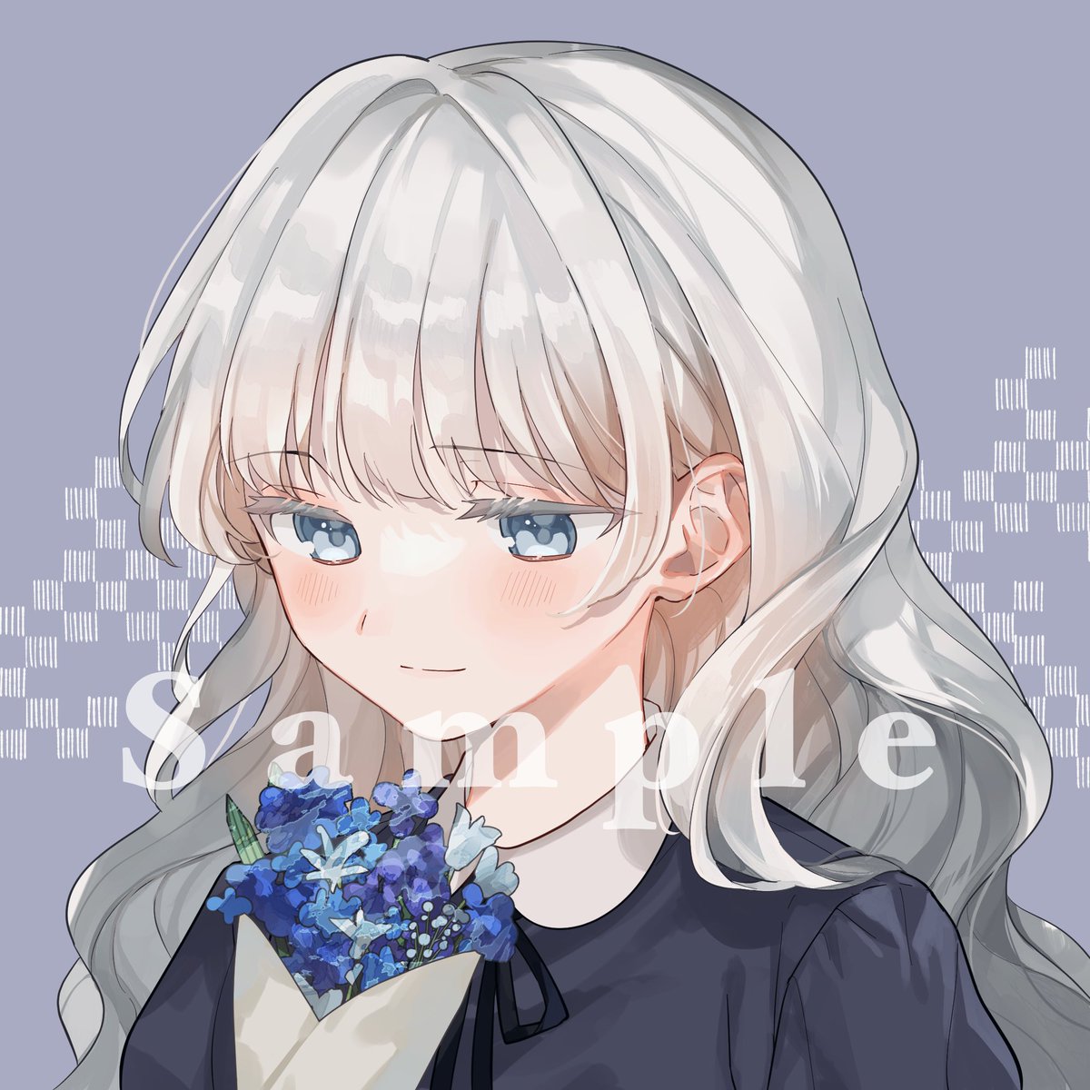 1girl solo flower long hair bouquet holding smile  illustration images