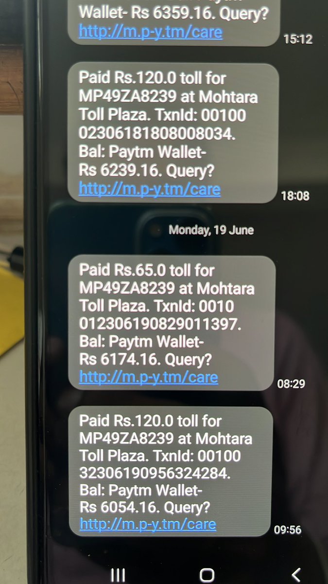 AnkurKothari8's tweet photo. @NHAI_Official @FASTag_NETC @nitin_gadkari deducted 65rs from paytm fastag without even visiting mohtara toll between katni to jabalpur? Is that new service introduced by NHAI OR FASTAG DEPARTMENT  @Paytmcare https://t.co/WoBxP7i5BP
