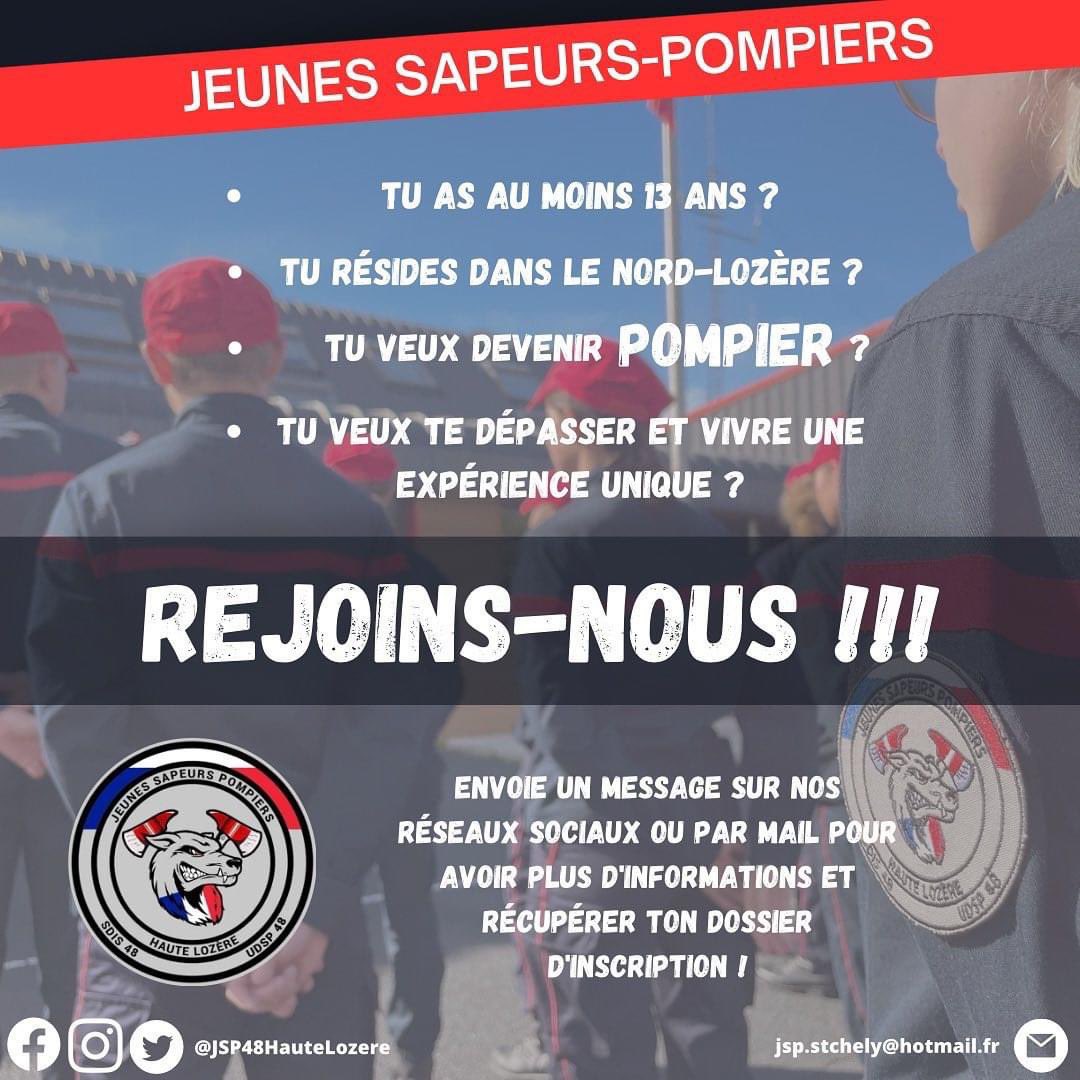[Recrutement nouvelle section JSP]

‼️LES JSP HAUTE-LOZÈRE OUVRE UNE NOUVELLE SECTION ‼️

➡️ Pour plus d’information contacte-nous par mail ou sur nos réseaux 🔥

<a href="/PompiersStchely/">Pompiers de Saint-Chély</a> <a href="/sdislozere/">SDIS48</a> <a href="/48ddsis/">@DDSIS48</a> @GuesdonAlain <a href="/PompiersFR/">Pompiers de France</a> <a href="/DptLozere48/">Département de la Lozère</a> <a href="/stchelydapcher/">Saint Chély d'Apcher</a> <a href="/Pompiers_du_Sud/">Sapeurs-Pompiers Sud Med</a>
