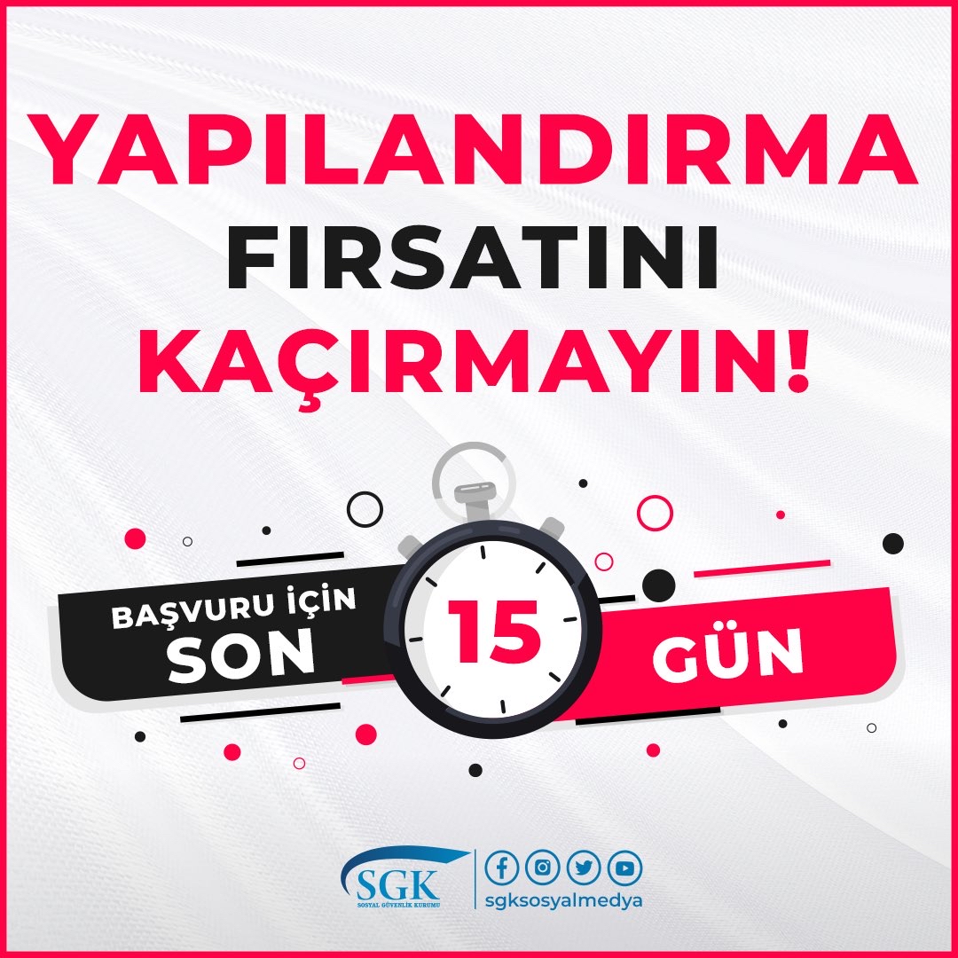 Yapılandırma fırsatını kaçırmayın!

Başvuru için son 1️⃣5️⃣ gün