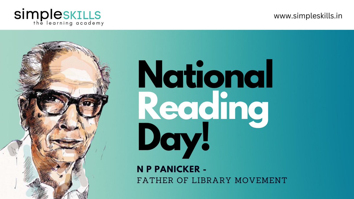 simpleskillsa's tweet photo. P N Panicker, also known as the father of the library movement in Kerala, played a significant role in establishing libraries in rural areas and promoting reading among the masses. In his honor, June 19th is celebrated as #NationalReadingDay #SimpleSkills https://t.co/16r0JxKE6M