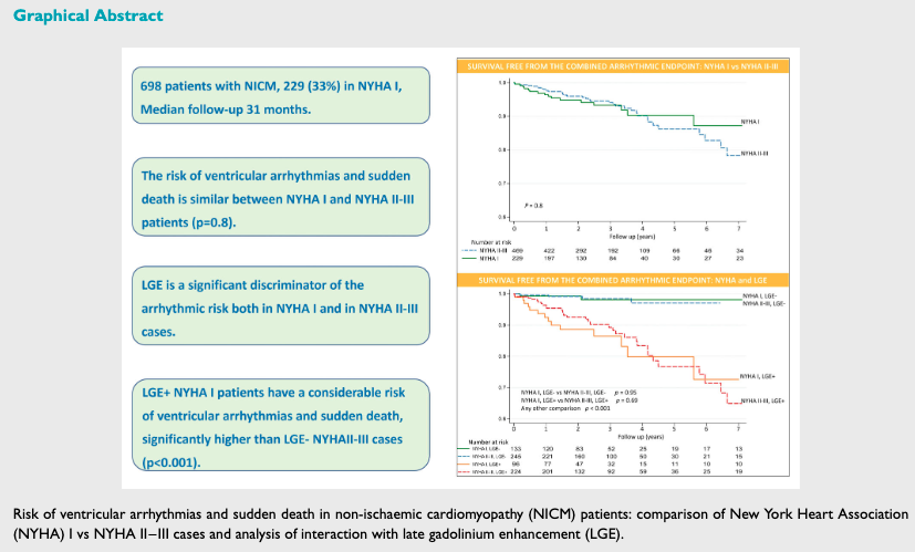 Late gadolinium enhancement and the risk of ventricular arrhythmias and sudden death in NYHA class I patients with non-ischaemic cardiomyopathy

<a href="/escardio/">European Society of Cardiology</a> <a href="/ESC_Journals/">European Society of Cardiology Journals</a> 

onlinelibrary.wiley.com/doi/10.1002/ej…