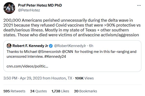 I view Peter Hotez, who has labeled vaccine critics as terrorists, as one of the major promoters of pseudoscience. This man isn't interested in data and facts, but only in strengthening the influence of Big Pharma.

That's why he's avoiding a debate with @RobertKennedyJr.