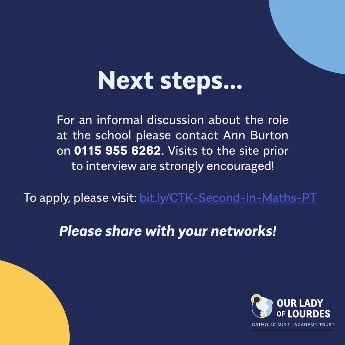 Our Lady of Lourdes Catholic Multi Academy Trust (@ololcatholicmat) on Twitter photo Are you passionate about teaching Maths? 🧮 🧑🏫
<a href="/CTKCVA/">ChristtheKingCVA</a> are looking to appoint a Second in Maths to join their successful teaching team!
This is a permanent, job-share role working 0.5 FTE
Head over to our website for more details and to apply 👉bit.ly/CTK-Second-In-… Are you passionate about teaching Maths? 🧮 🧑🏫
<a href="/CTKCVA/">ChristtheKingCVA</a> are looking to appoint a Second in Maths to join their successful teaching team!
This is a permanent, job-share role working 0.5 FTE
Head over to our website for more details and to apply 👉bit.ly/CTK-Second-In-…