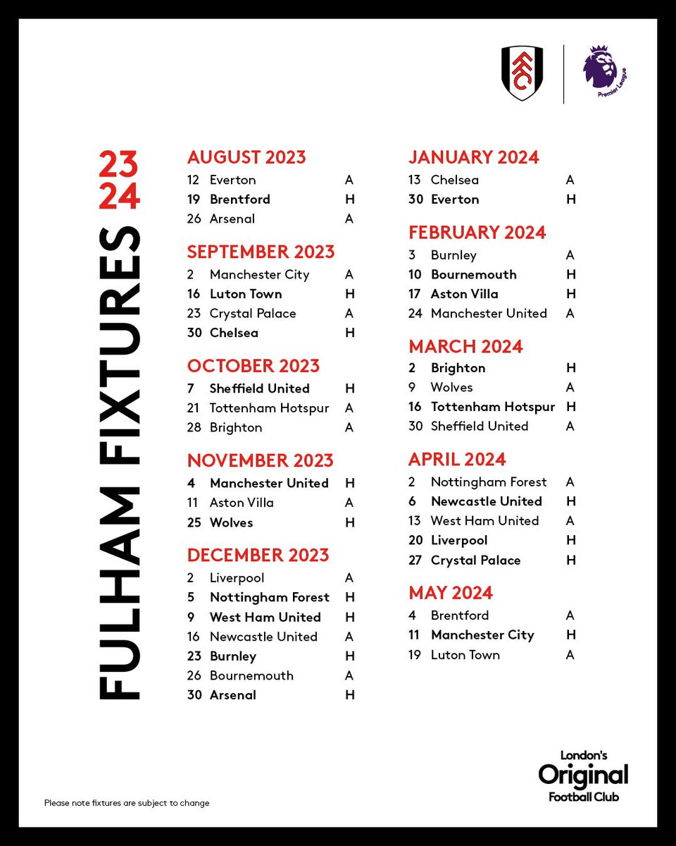 Programme 🔥⚽️ 

#Fulham