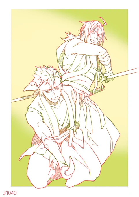 #薄桜鬼ワンドロ深夜のお絵描き60分 お題:好きなコンビ 2h 遅刻参加失礼します。  この2人が仲良さそうにしているから、平助くんにも一緒にいてほしい。