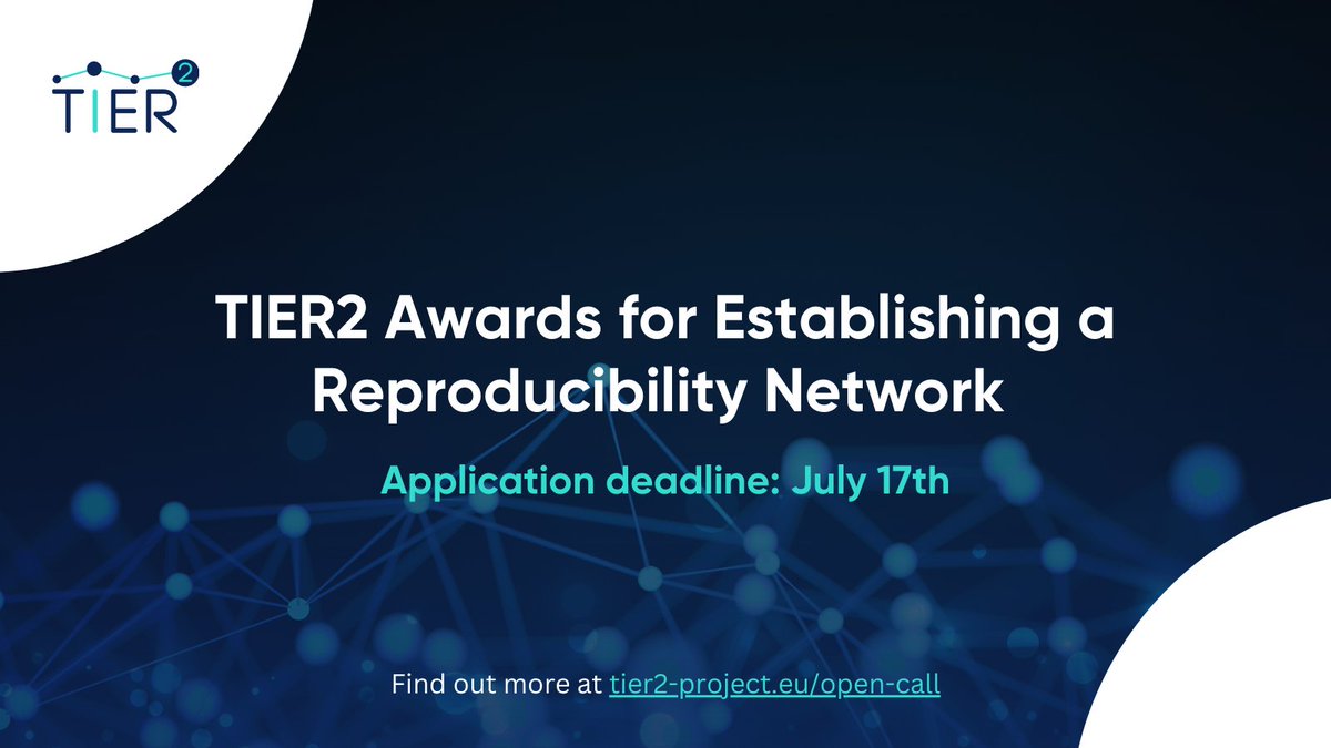 📢We are happy to announce that the TIER2 Open Call for establishing a reproducibility network is live! ☑️Three consortia will receive a monetary award for establishing a Reproducibility Network in their (WIDERA) country. 🔗Read more: tier2-project.eu/open-call 📅Deadline: July 17th