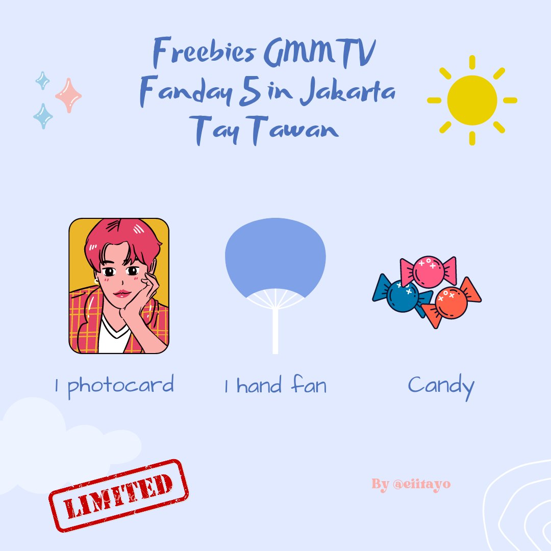 ☀️ Freebies Fanday Tay Tawan ☀️

🗓 July, 1st 2023
📍XXI Epicentrum
⚠️ SUPER LIMITED ONLY 15 PCS⚠️

Stay tuned for the freebies review 👋
RT & Like are very appreciated, let's be friends Chaobaan 🐳🫶🏻
#Taytawan 
#Tawan_V
#GMMTVFANDAY5xJakarta