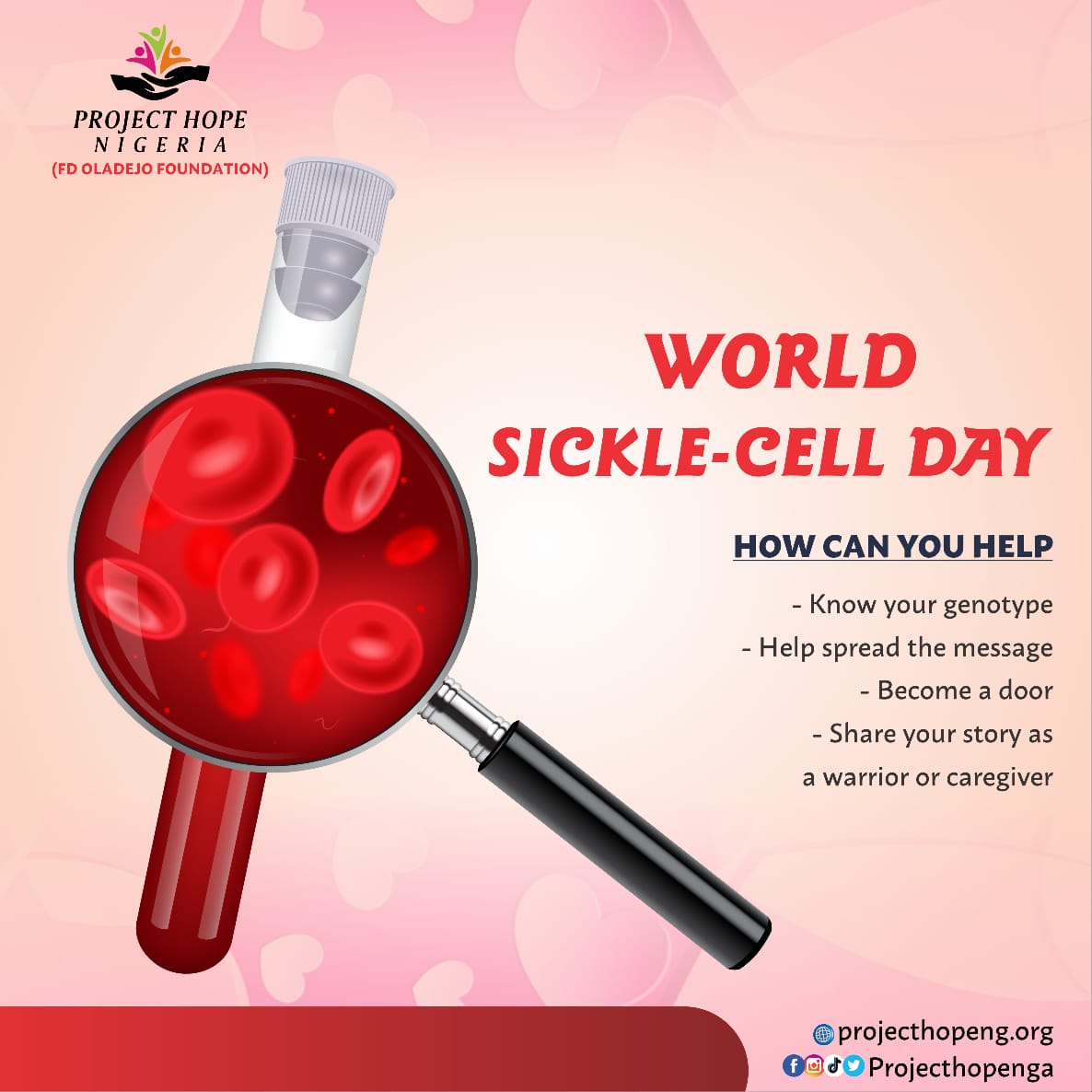 #WorldSickleCellDay
The theme of World Sickle Disease day  “Building and Strengthening Global Sickle Cell Communities, Formalizing New-born Screening and Knowing your sickle cell Disease Status” shows the need to educate the public about the challenges faced by.... 1/