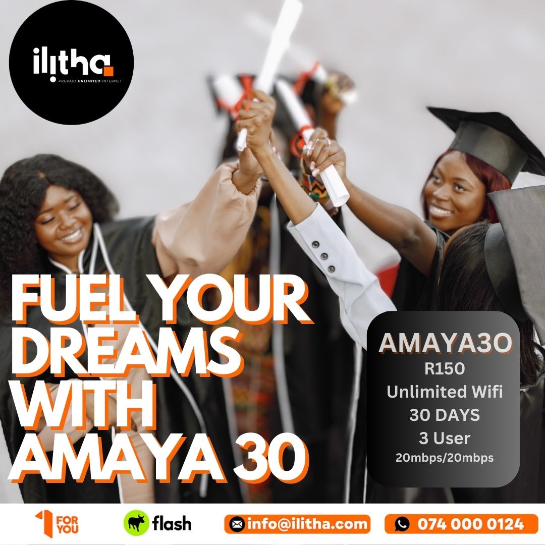 IlithaTelecoms's tweet image. 🚀Fuel your dreams with Amaya 30! For as little as R150, enjoy 30 days of uninterrupted, unlimited WIFI🌐Connect up to 3 users and experience super-fast, reliable connectivity with Amaya 30🌟#UnlimitedWifi #FastConnectivity #LeaveNoOneBehind