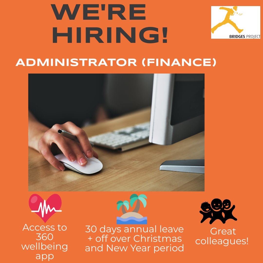 📣 We're #hiring 📣

Bridges are looking for a new Administrator who will do our day to day finance &amp; admin work &amp; help us run a busy &amp; vibrant office 🙌

Check out the link below to learn more about the job, the benefits of working with us &amp; to apply! 

bridgesproject.org.uk/current-vacanc…