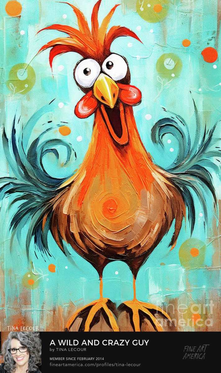 A Wild And Crazy Guy...Can Be Purchased Here..tina-lecour.pixels.com/featured/a-wil…

#chicken #FarmhouseDecor #farmhouse #kitchen #rooster #homedecor #interiordecor #interiordesigner #wallart #funny #cute #gifts #giftideas #buyintoart #AYearForArt