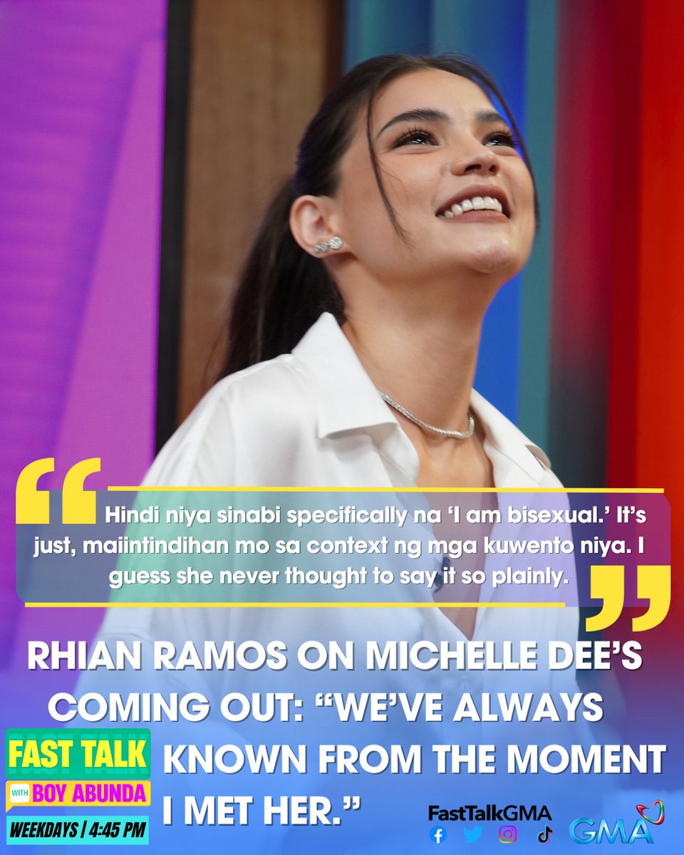 Ikinuwento ni Rhian Ramos nitong Lunes sa #FastTalkWithBoyAbunda na matagal na niyang alam na bisexual ang best friend niyang si Michelle Dee. #FTBARhianRamos 
Read full story on: fb.com/FastTalkGMA