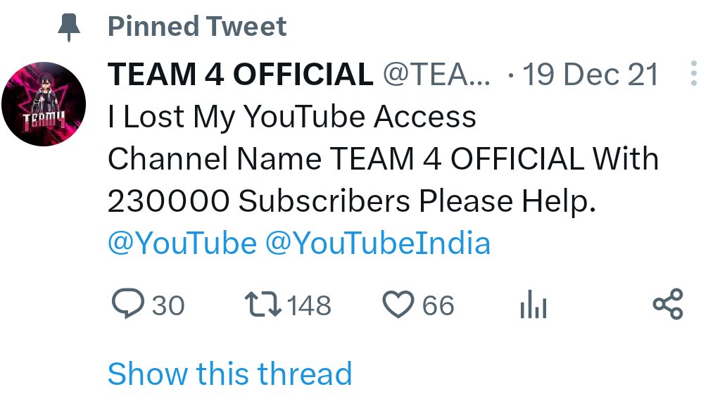 TEAM4OFFICIAL1's tweet photo. Once check out my out tweets buddy you're helping many members to getting back there channel's back why you are not taking care of my issue please help 🙏🙏🙏
@TeamYouTube 
@YouTube 
@YouTubeIndia https://t.co/j3naa2hVJb