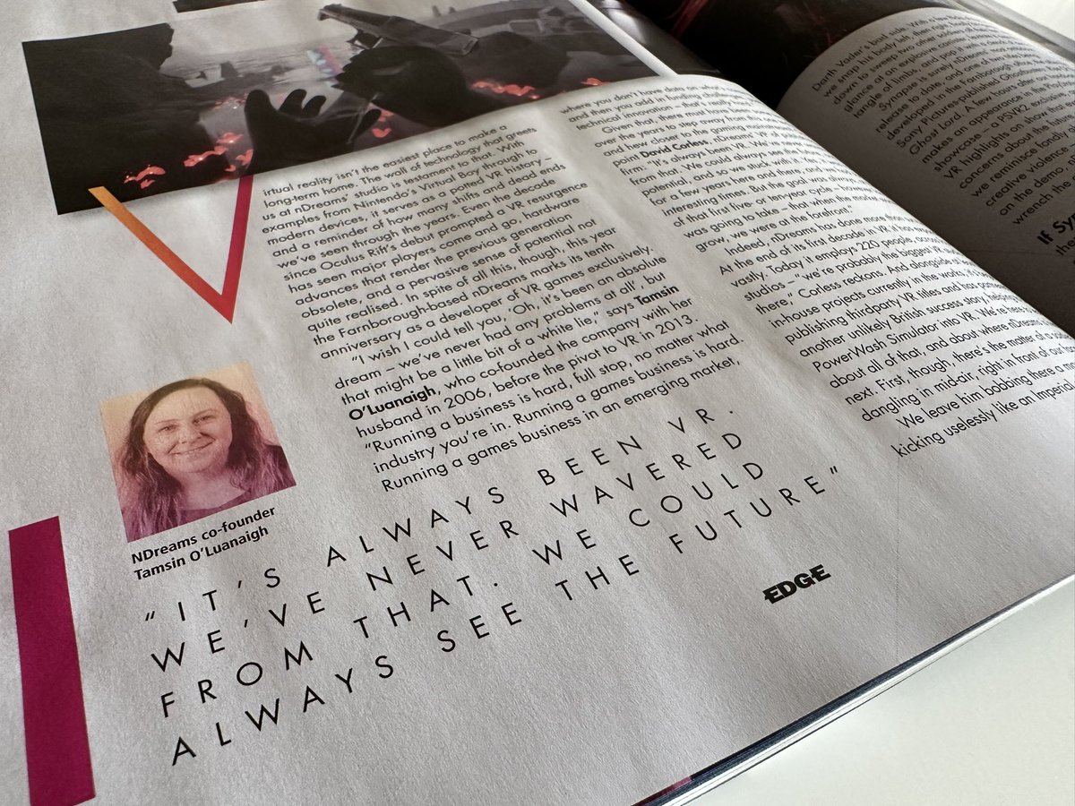 nDreams's tweet photo. "It's always been VR. We've never wavered from that." 

Check out the latest issue of @edgeonline for a HUGE feature on nDreams 👀 From our humble origins and pivot to virtual reality, to our aims for the future of VR...

Interviews with @tamsinol, @mr_ocdc, and more... https://t.co/VhAVDRekEQ