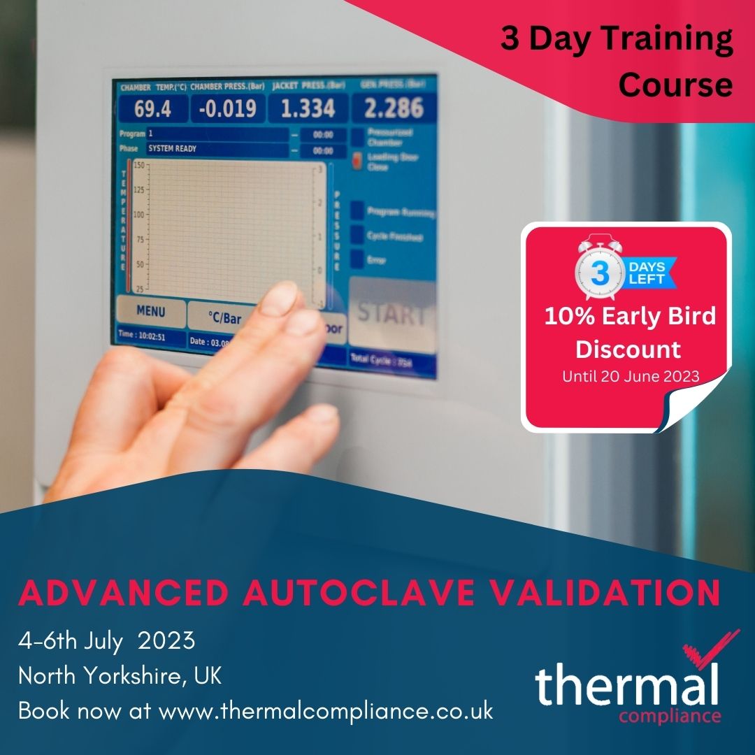 Learn how to develop autoclave cycles to optimise your sterilisation processes. 

In our Advanced Autoclave Training we show you how to prevent air removal issues and wet loads

Find out more at:
thermalcompliance.co.uk/training.html

#validation #autoclave #pharma