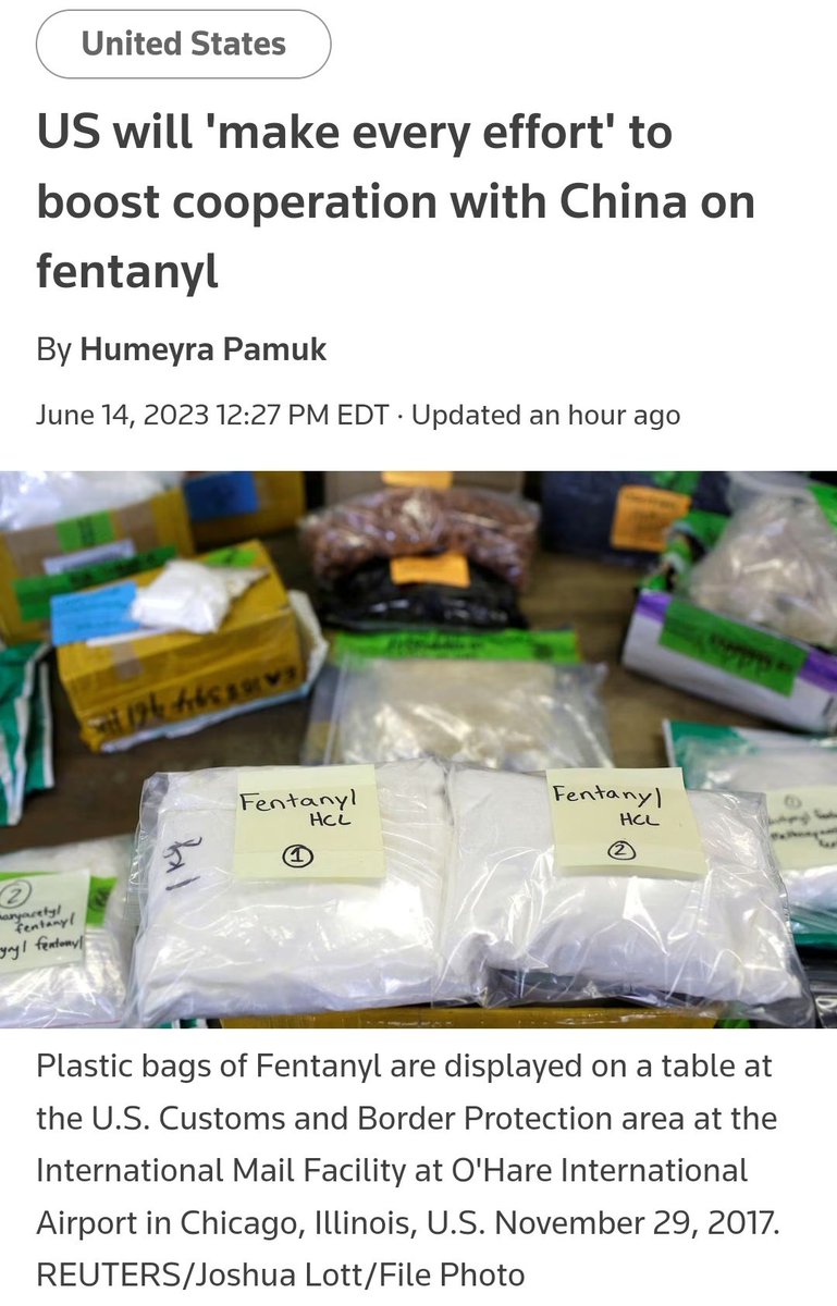 🇨🇳 keeps exporting its synthetic opioid fentanyl into 🇺🇸.

However, Biden claims that he wants to cooperate with 🇨🇳 to stop such exports.

An illogical president, chosen by illogical supporters, can only do illogical things.