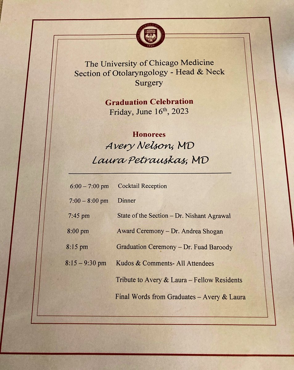A wonderful eventing last night as we celebrated graduating chief residents Dr Nelson and Dr Petrauskas!  We are so proud of the excellent physicians you have become and excited for what you will achieve going forward! #ENT #IamOto #Graduation #Residency 🥰🎉👏🏻🎊