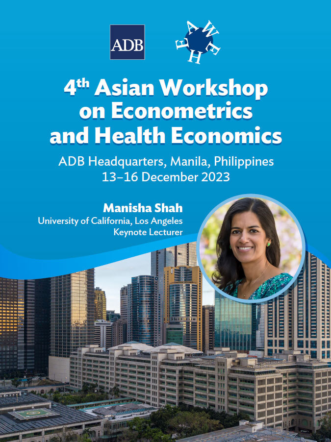 Tarun Jain तरुण जैन (@hyderabadi_chai) on Twitter photo Health economists! Submit your paper to the 4th Asian Workshop on Econometrics and Health Economics <a href="/asianhealthecon/">Asian Workshop on Econometrics & Health Economics</a> <a href="/ADB_HQ/">Asian Development Bank</a> Dec 13-16 2023
Keynote speaker: Manisha Shah <a href="/Manisha_econ/">Manisha Shah</a>!
Deadline: August 14
Conf website: waseda.jp/prj-wishprojec…
<a href="/ADBChiefEcon/">Albert Park</a> #EconTwitter Health economists! Submit your paper to the 4th Asian Workshop on Econometrics and Health Economics <a href="/asianhealthecon/">Asian Workshop on Econometrics & Health Economics</a> <a href="/ADB_HQ/">Asian Development Bank</a> Dec 13-16 2023
Keynote speaker: Manisha Shah <a href="/Manisha_econ/">Manisha Shah</a>!
Deadline: August 14
Conf website: waseda.jp/prj-wishprojec…
<a href="/ADBChiefEcon/">Albert Park</a> #EconTwitter