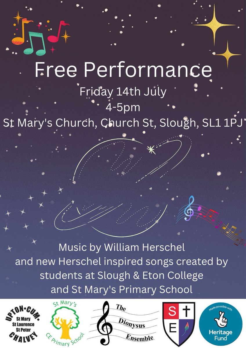 Come to St Mary's Church #Slough on Friday 14th July @ 4pm to hear newly discovered #WilliamHerschel duos plus songs composed/created by the students at @St_MarysPrimary &amp; <a href="/SloughEton/">Slough & Eton School</a> 

#FreeConcert
#LiveMusic

<a href="/BMusicSociety/">British Music Society</a> <a href="/SloughEtonHead/">Peter Collins</a>
<a href="/WhatsOnSlough/">What's on Slough</a> 
<a href="/RoyalAstroSoc/">Royal Astronomical Society</a>