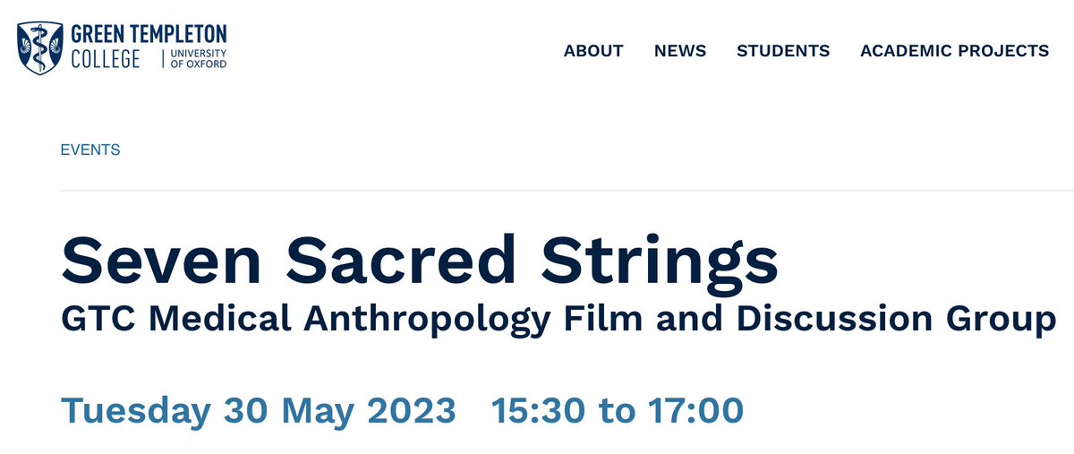 Grateful to have had the honour of presenting my short film #SevenSacredStrings at
@UniofOxford this past May. Thank you Dr. Esposito and participants of the Medical Anthropology Film Discussion group at @greentempleton for a stimulating  discussion.