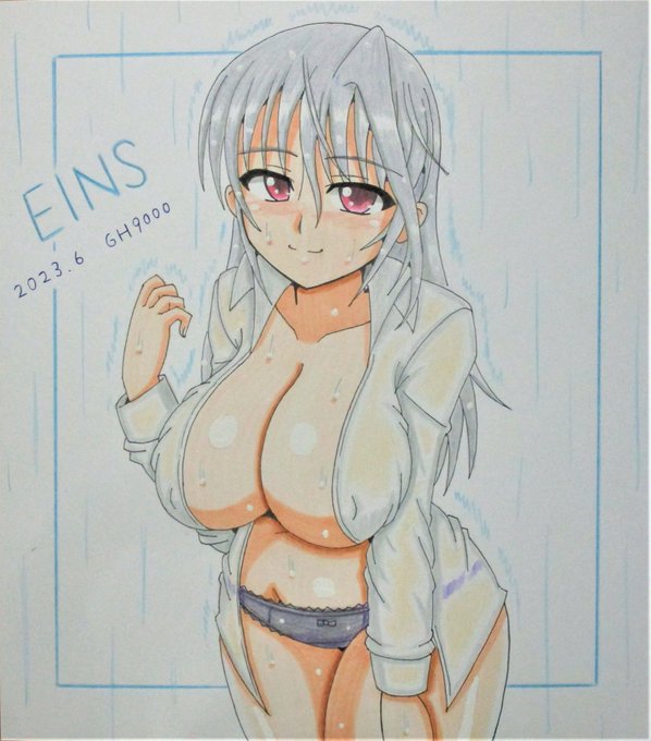 6月の色紙、雨で濡れ透け裸ワイシャツアインス完成しました～😊
 #リリカル透け部 