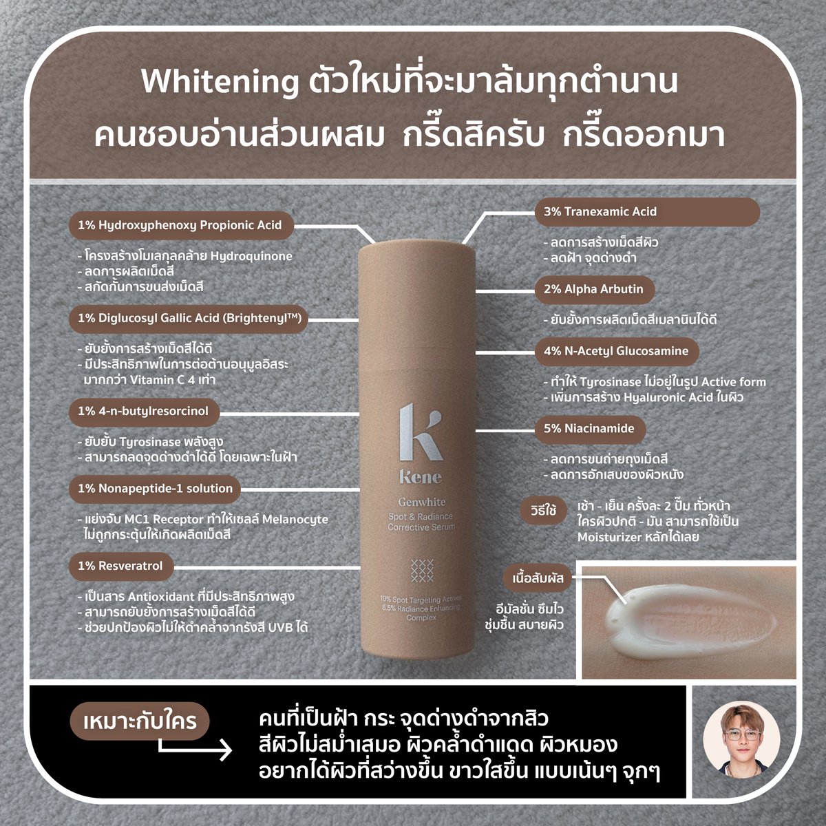 ออกมาแล้ว Whitening ตัวใหม่ล่าสุด Genwhite จาก KENE ผสมสูตรมาแบบกะเอาของในตลาดตายกันไปข้างเลยจริงๆ คืออัดสารมาแบบจุกมาก % ถึง กลไกครอบคลุมนะ หาตัวที่กลไกครบแบบนี้ยาก และสารที่เลือกมาก็น่าสนใจมาก ใครเป็นสายอ่านส่วนผสมตาลุกวาวเลยแน่ๆ สูตรดีมาก และผลลัพธ์ก็เป็นไปตามคาด ปังมาก

💡
