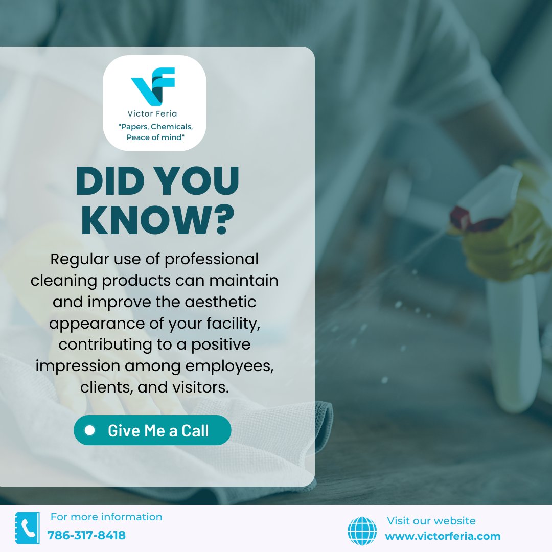 Don't underestimate the impact of a well-maintained facility. Regular use of professional cleaning products from Victor Feria can maintain and improve aesthetics, leaving a positive impression on all who enter.

Check out our website at 🌐 victorferia.com
 
#disinfectants