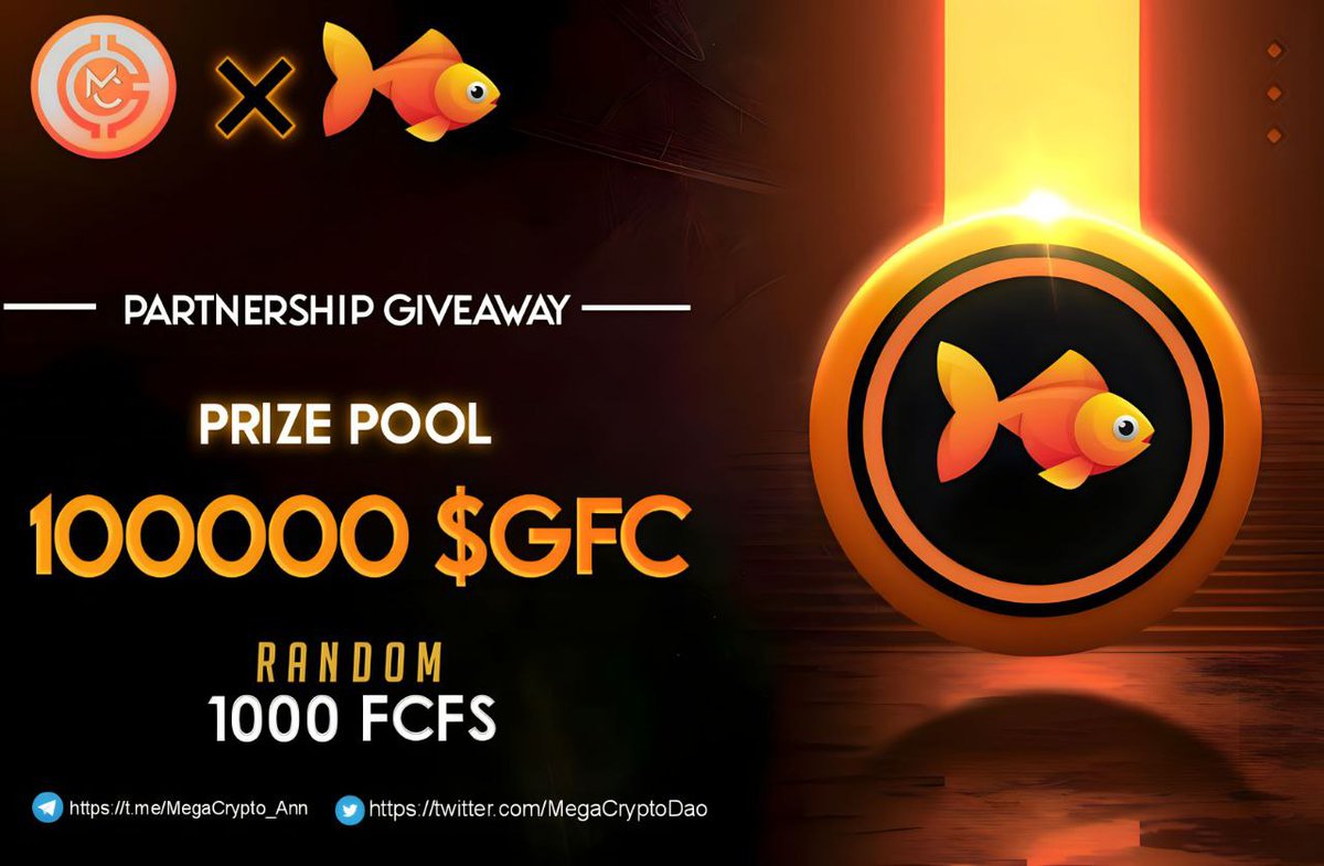 🔥🔥Mega Crypto Dao X Golden Fish Partnership #Giveaway

🏆Prize Pool - 100000 $GFC ( #FCFS )

To Enter👇
✅Follow @MegaCryptoDao & @Golden_Found
✅❤️,RT & Tag 3 Friend
✅FINISH Task : gleam.io/Klbp7/mega-cry…

⏰27th june
#Airdrop #BSC #Crypto #DAO #Golden_Fish #USDT #DeFi #FCFS